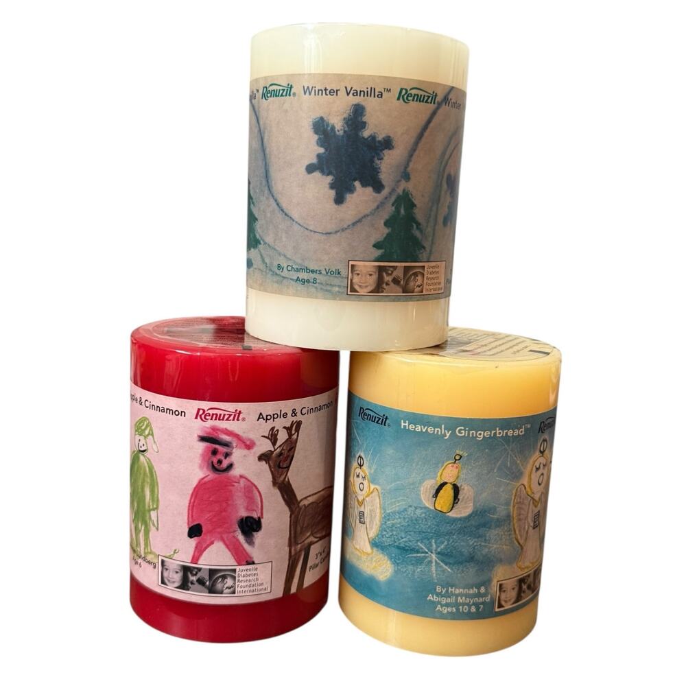 Renuzit Longlast AromaSense 3 Pillar Candles Apple‎ Cinnamon Gingerbread Vanilla